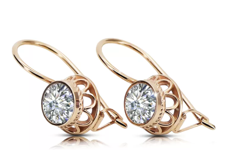 Zircon Or rose 14 carats vintage d'origine Des boucles d'oreilles Bijoux vintage vec117r